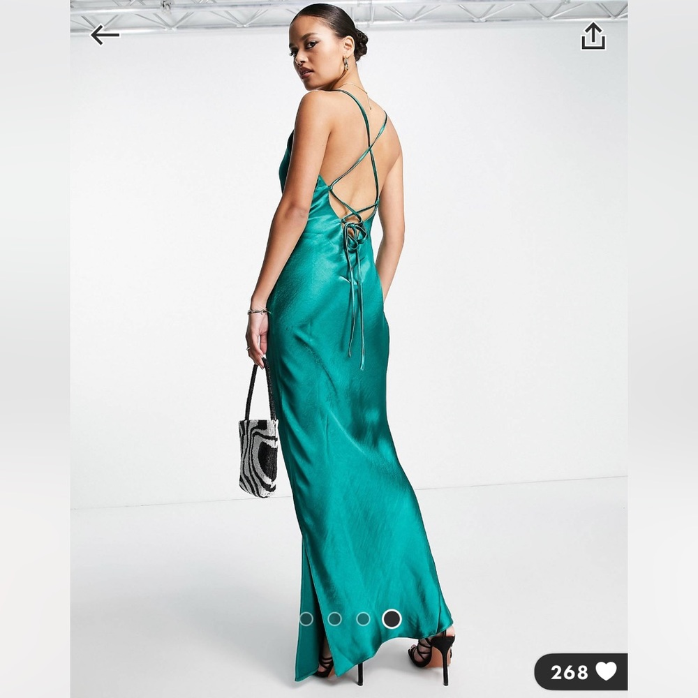 Satin cami maxi slip dress, lace up back.